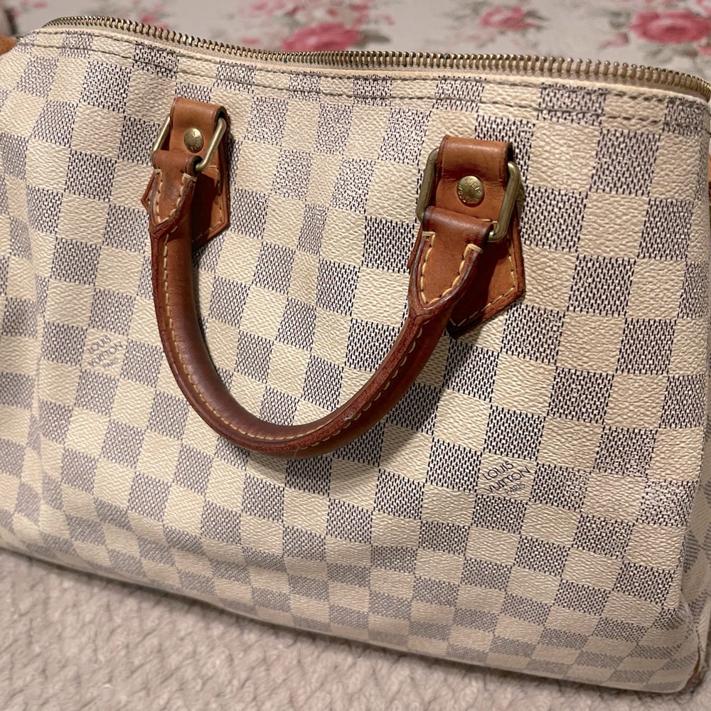 Authentic Louis Vuitton Speedy35 White Canvas Shoulder Bag
